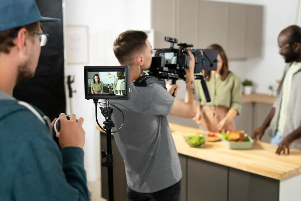 Camera team shooting scene Camera team shooting scene