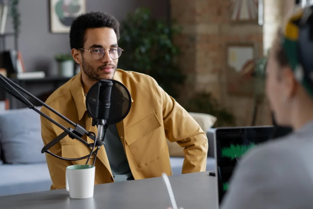 Interviewing musician Interviewing musician