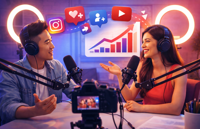 a man and woman talking in front of microphones a man and woman talking in front of microphones