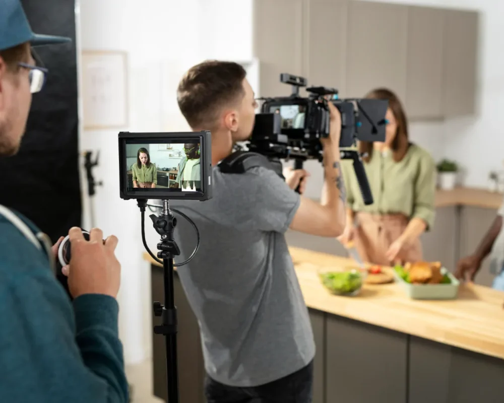 Camera team shooting scene Camera team shooting scene